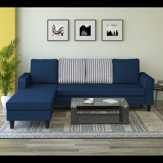 Adorn India Maddox Stripes L Shape 5 Seater Sofa Set LHS (Blue) (3 Year Warranty)