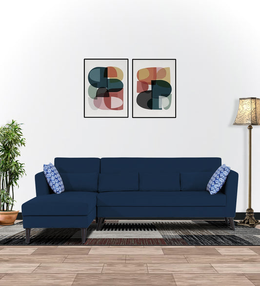 Adorn India Daniel L Shape 6 Seater Sofa Set LHS (Blue) (3 Year Warranty)