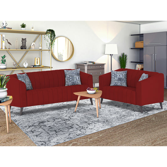 Adorn India Premium Laurel 3+2 5 Seater Sofa Set (Red) (3 Year Warranty)