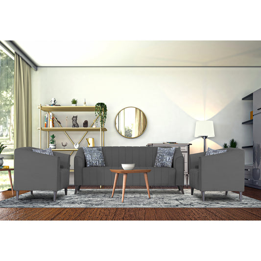 Adorn India Premium Laurel 3+1+1 5 Seater Sofa Set (Grey) (3 Year Warranty)