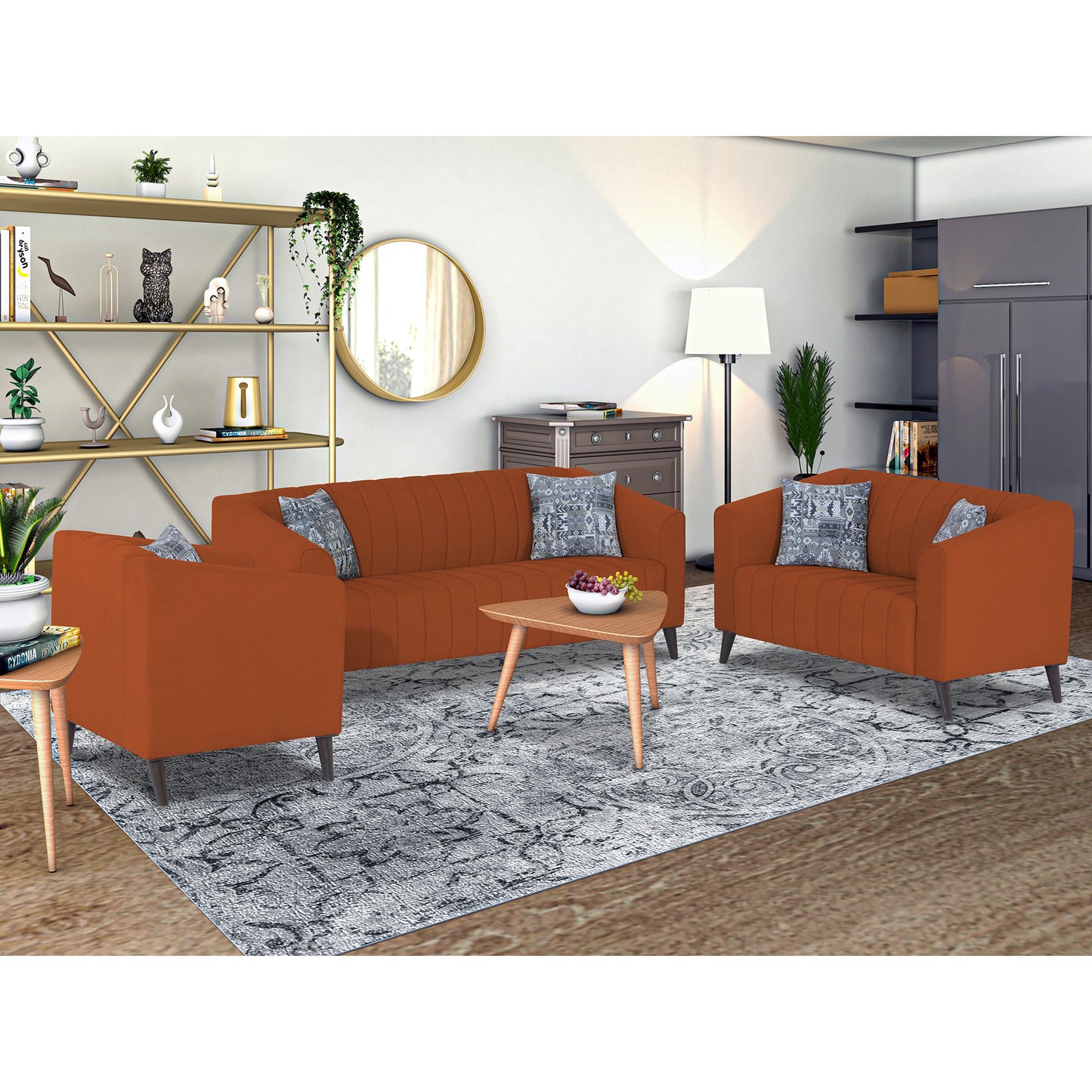 Adorn India Premium Laurel 3+2+1 6 Seater Sofa Set (Rust) (3 Year Warranty)