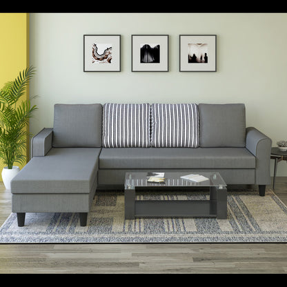 Adorn India Maddox Stripes L Shape 5 Seater Sofa Set LHS (Grey) (3 Year Warranty)
