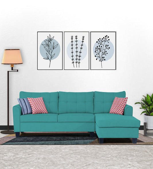 Adorn India Moris L Shape 6 Seater Sofa Set RHS (Aqua Blue) (3 Year Warranty)
