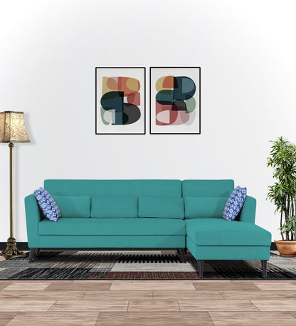 Adorn India Daniel L Shape 6 Seater Sofa Set RHS (Aqua Blue) (3 Year Warranty)