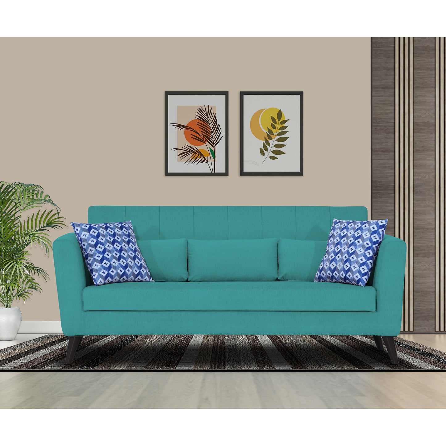 Adorn India Daniel 3 Seater Sofa (Aqua Blue) (3 Year Warranty)