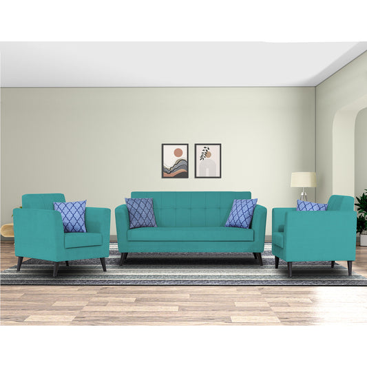 Adorn India Dannis 3+1+1 5 Seater Sofa Set (Aqua Blue) (3 Year Warranty)