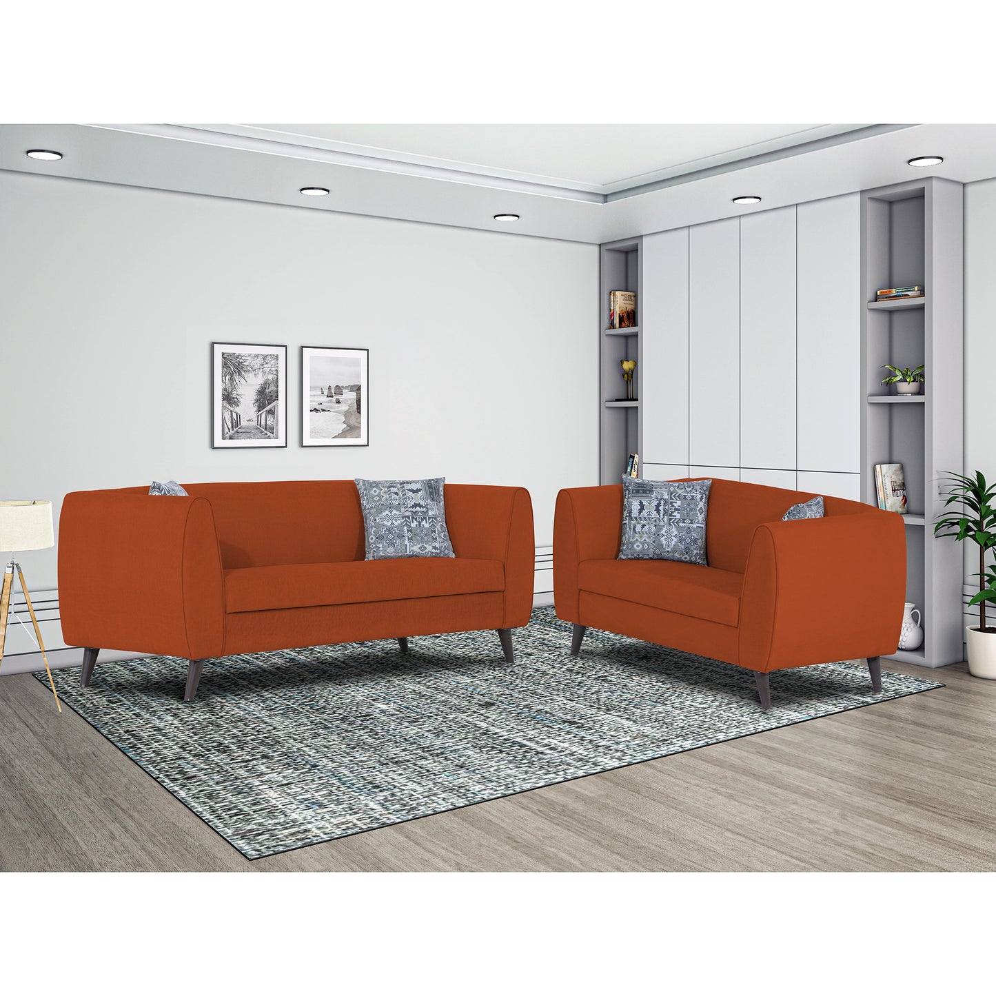 Adorn India Mason 3+2 5 Seater Sofa Set (Aqua Blue)