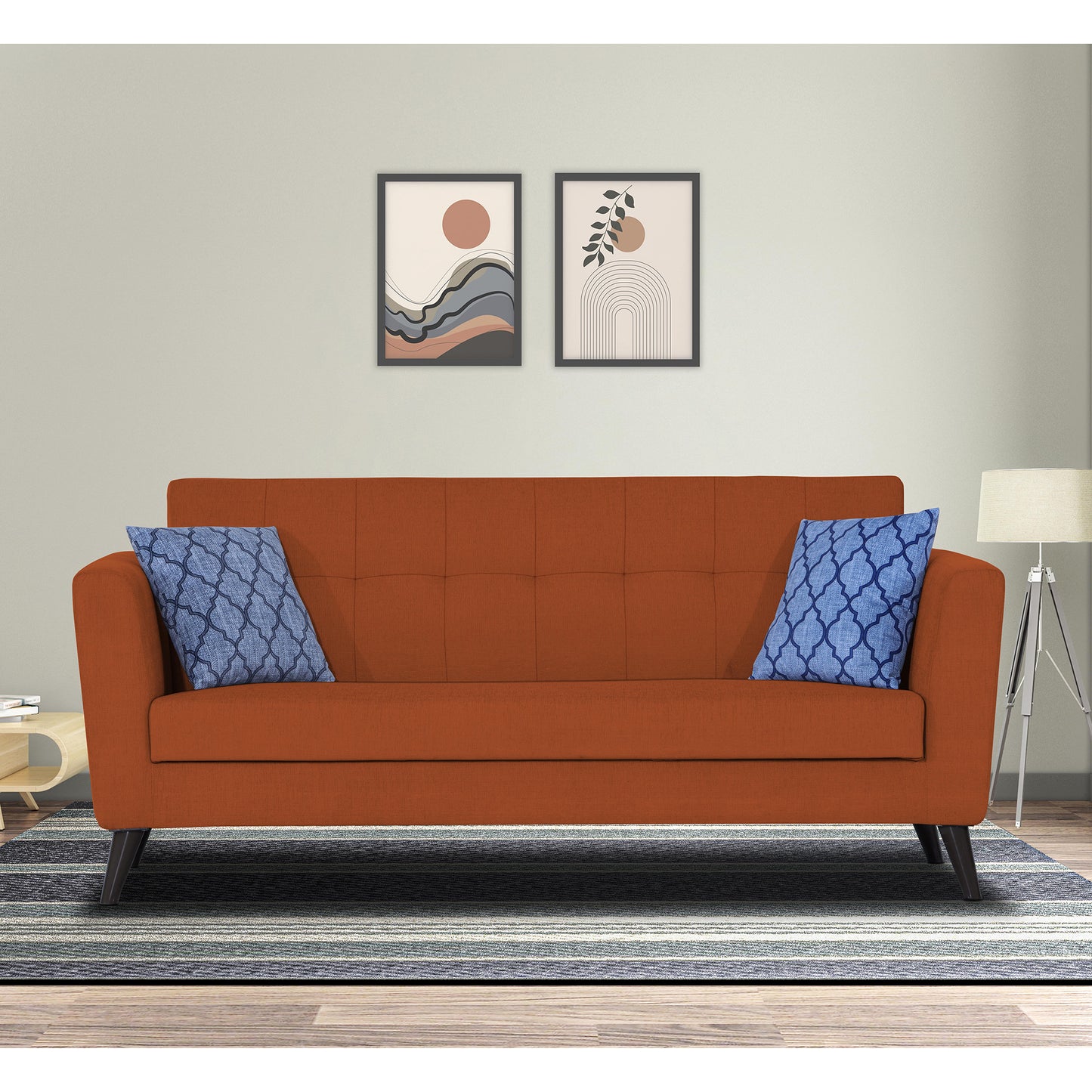 Adorn India Dannis 3 Seater Sofa (Rust) (3 Year Warranty)