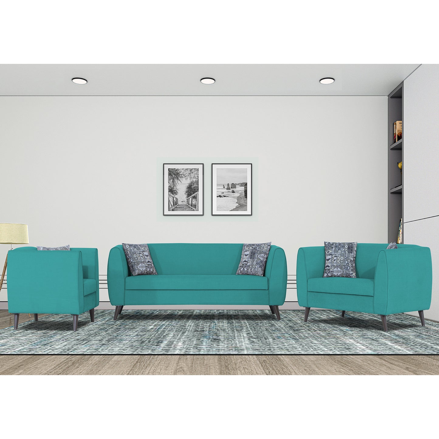 Adorn India Mason 3+2+1 6 Seater Sofa Set (Aqua Blue)