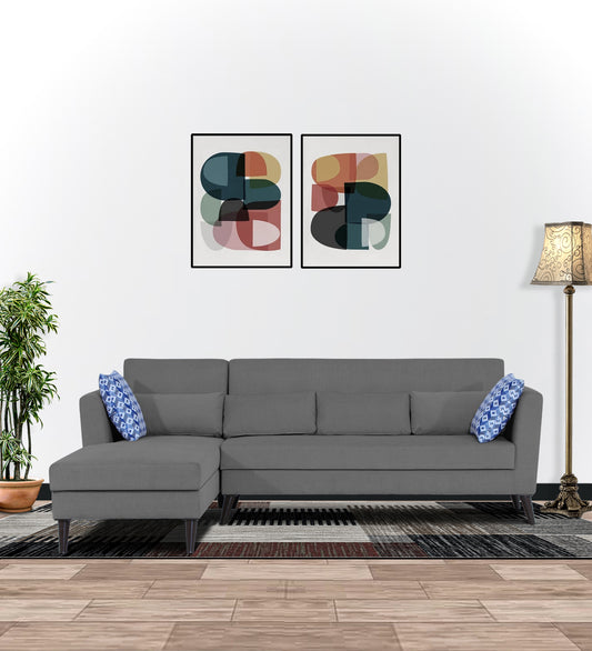 Adorn India Daniel L Shape 6 Seater Sofa Set LHS (Grey) (3 Year Warranty)