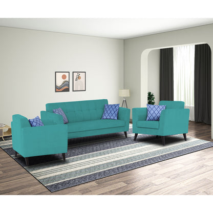 Adorn India Dannis 3+2+1 6 Seater Sofa Set (Aqua Blue) (3 Year Warranty)