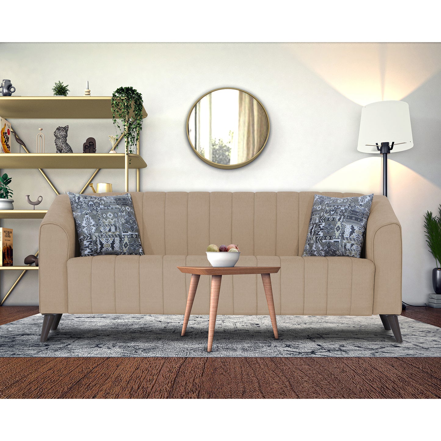 Adorn India Premium Laurel 3 Seater Sofa (Beige) (3 Year Warranty)