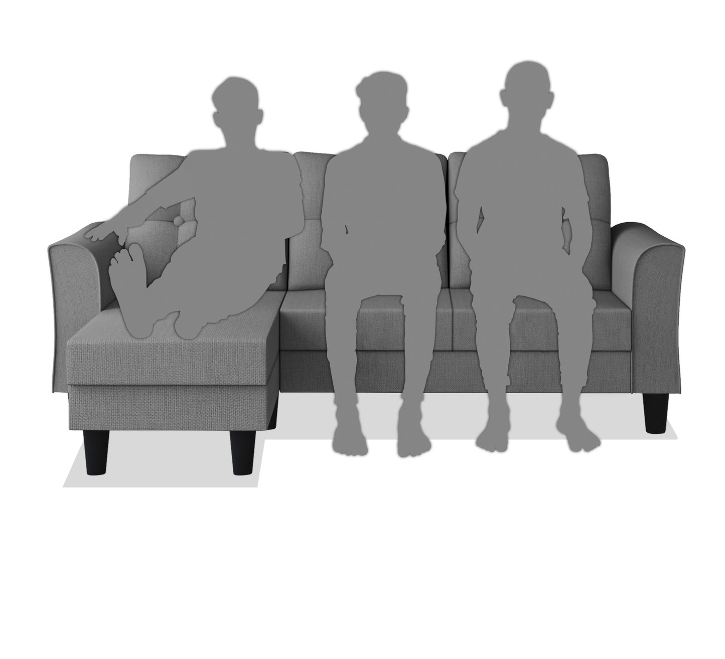 Adorn India Maddox Tufted L Shape 4 Seater Sofa Set (Grey)