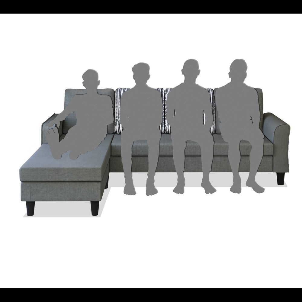 Adorn India Maddox Stripes L Shape 5 Seater Sofa Set LHS (Grey) (3 Year Warranty)