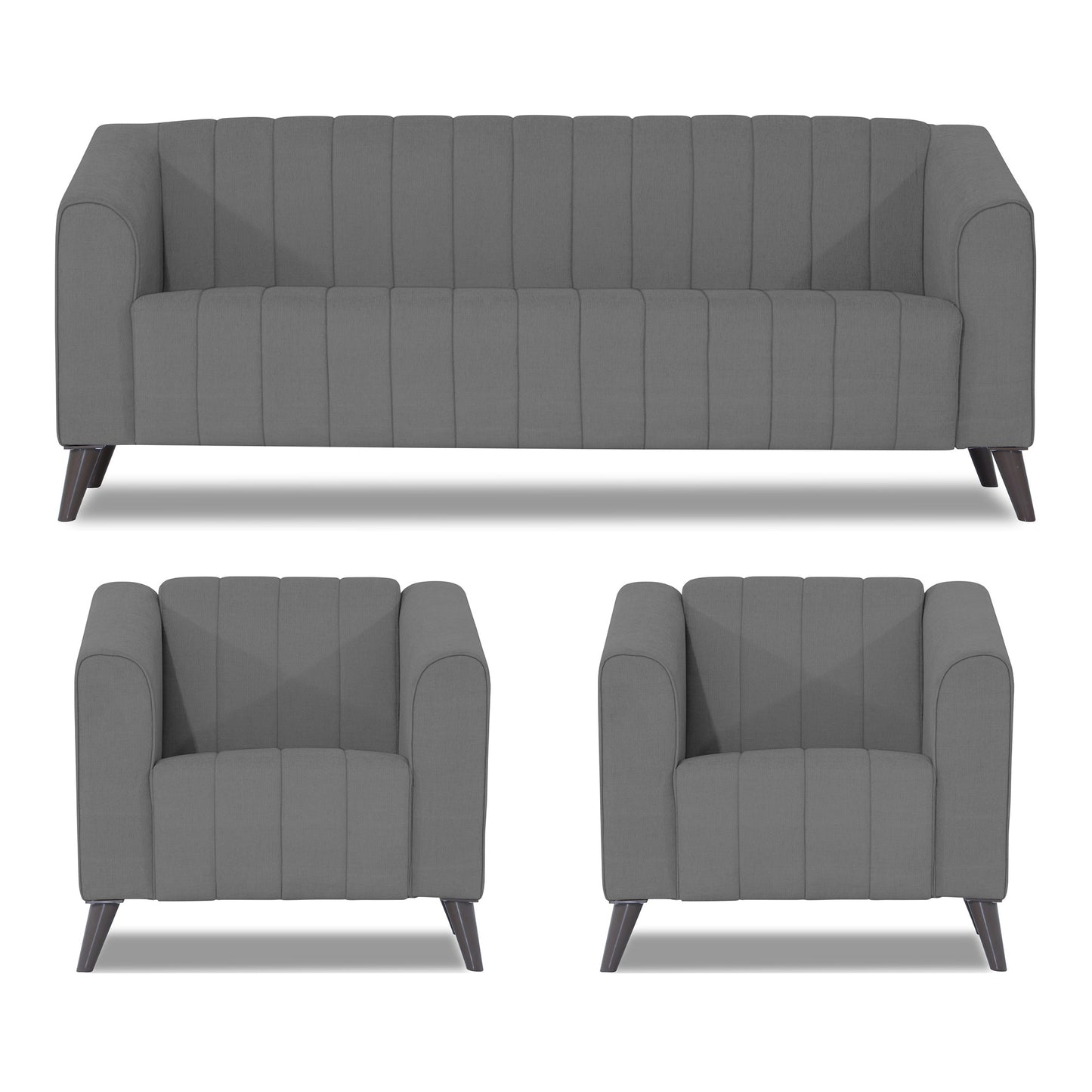 Adorn India Premium Laurel 3+1+1 5 Seater Sofa Set (Grey) (3 Year Warranty)