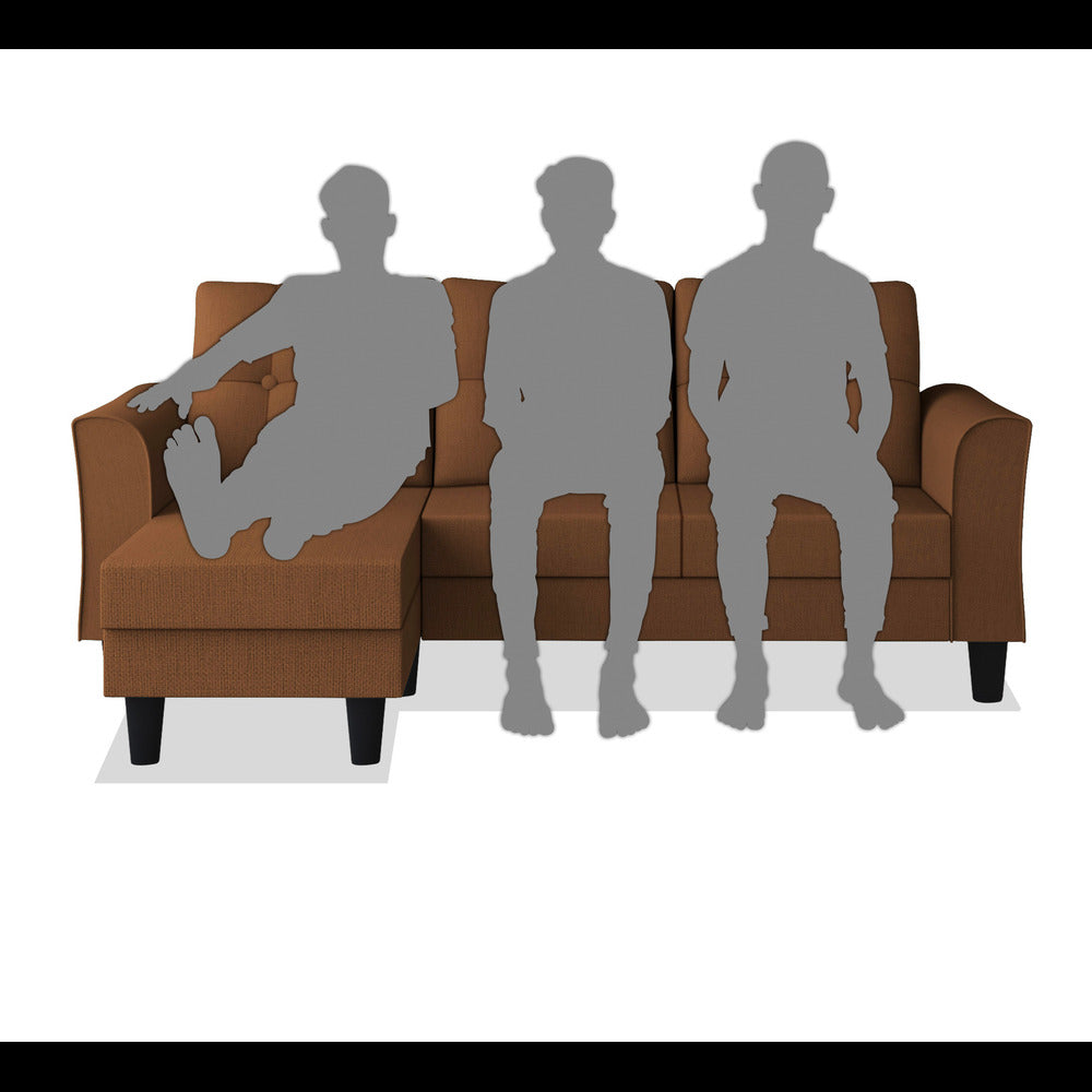 Adorn India Maddox Tufted L Shape 4 Seater Sofa Set (Brown) (3 Year Warranty)