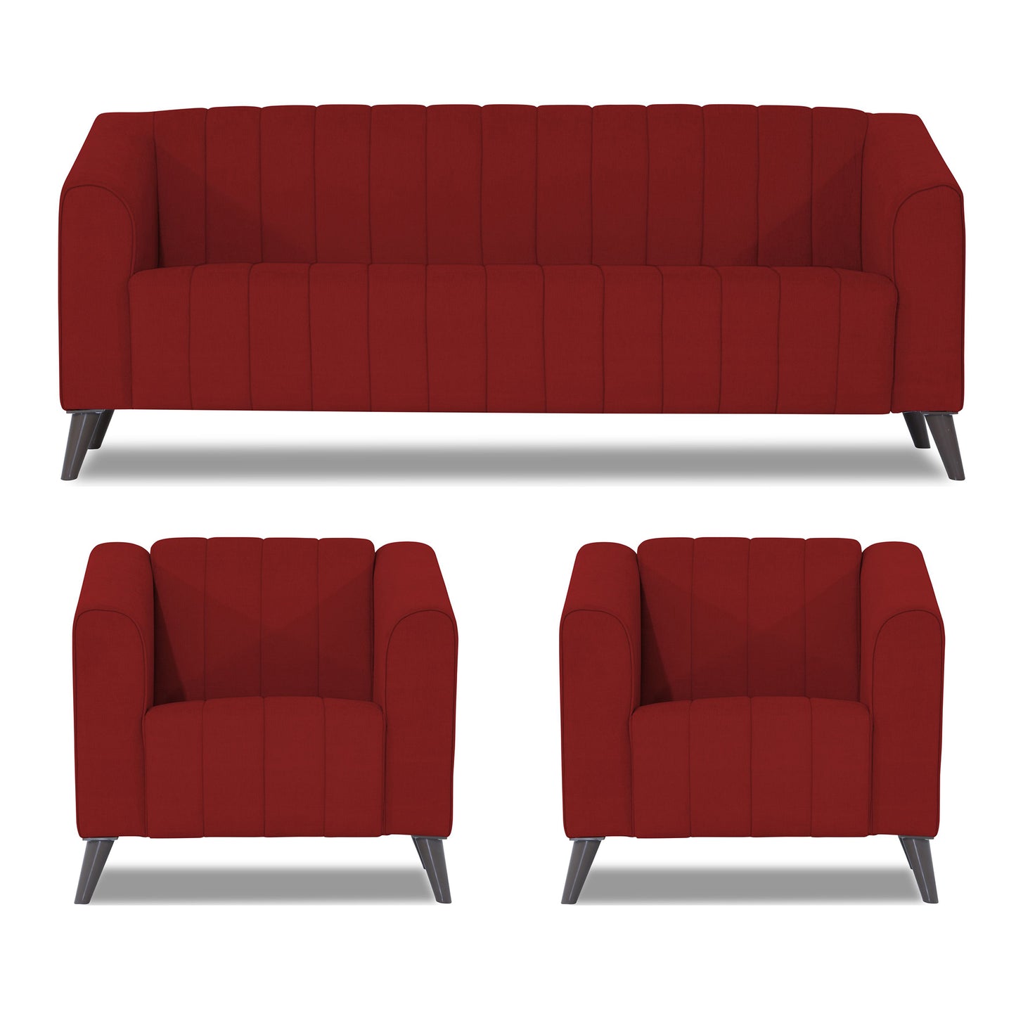 Adorn India Premium Laurel 3+1+1 5 Seater Sofa Set (Red) (3 Year Warranty)