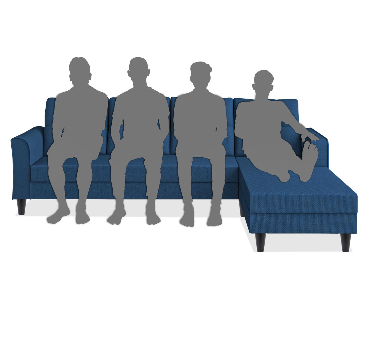 Adorn India Maddox Tufted L Shape 5 Seater Sofa Chenille Sofa Set RHS (Blue) (3 Year Warranty)