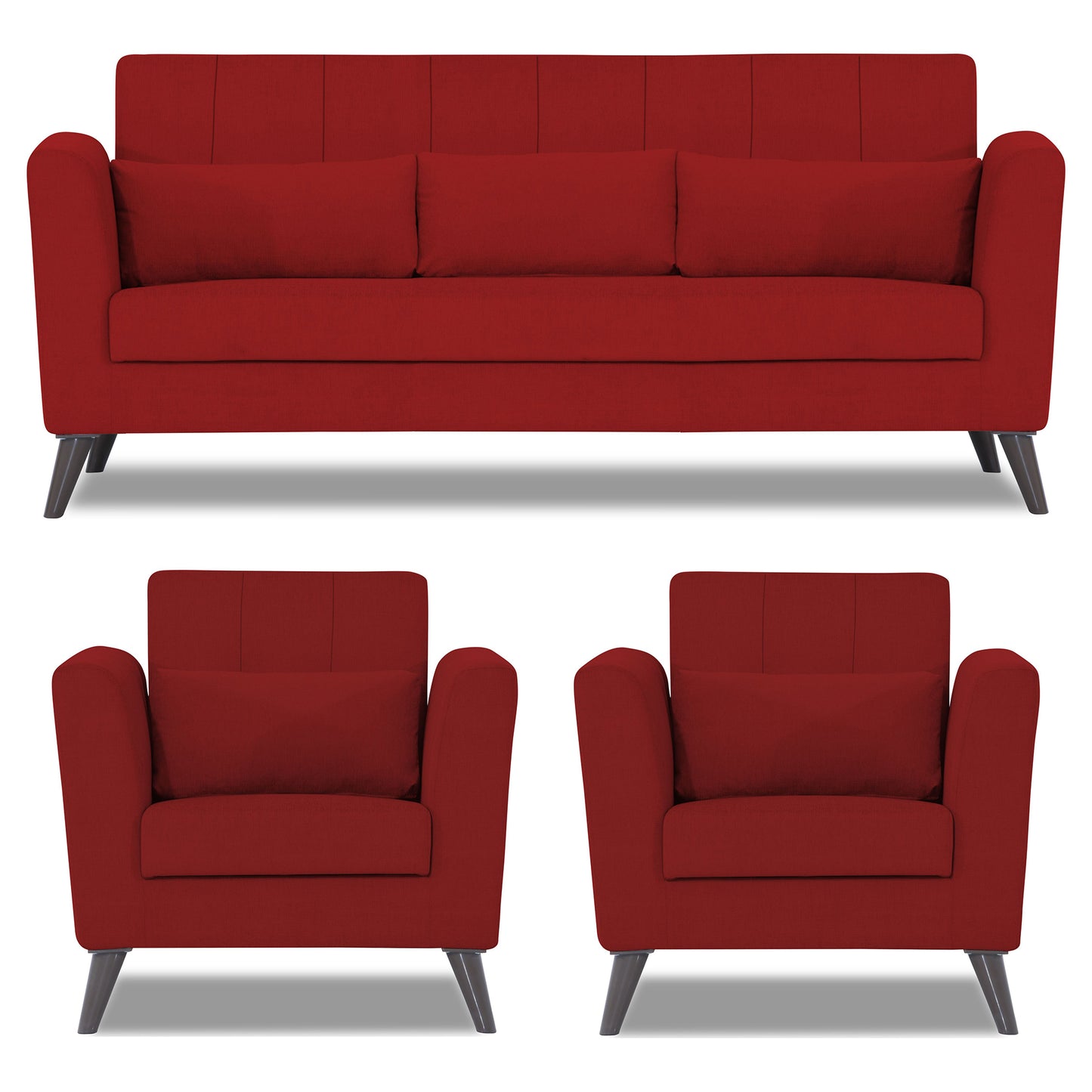 Adorn India Daniel 3+1+1 5 Seater Sofa Set (Red) (3 Year Warranty)