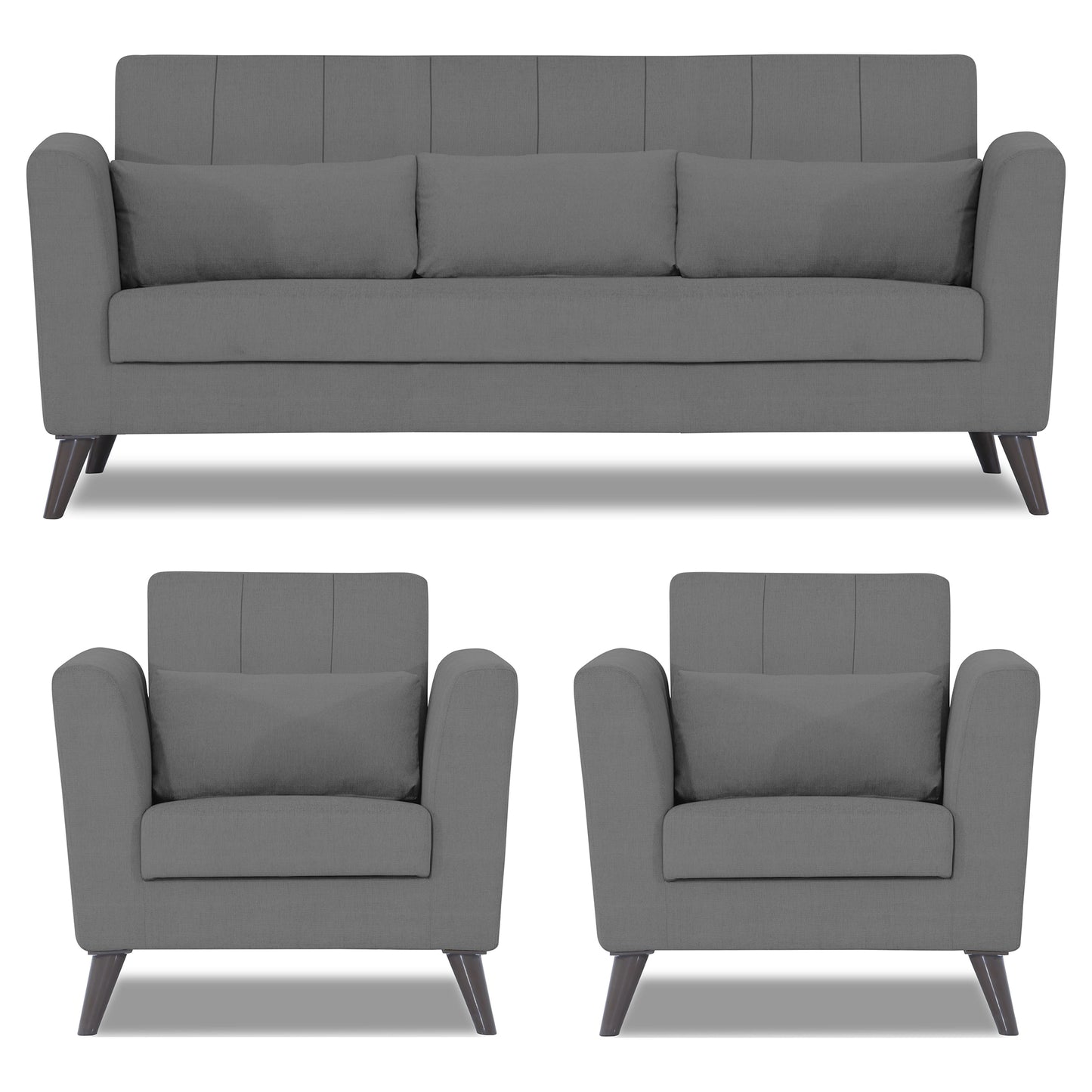 Adorn India Daniel 3+1+1 5 Seater Sofa Set (Grey) (3 Year Warranty)