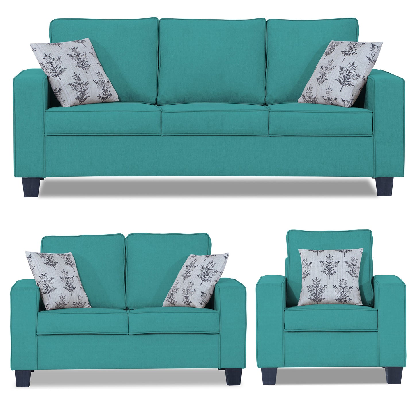 Adorn India Camden 3+2+1 6 Seater Sofa Set (Aqua Blue) (3 Year Warranty)