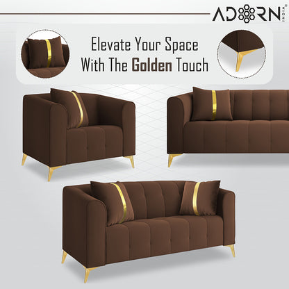 Adorn India Premium Mystic - 3 Years Warranty - 3+2+1 Sofa Set Velvet Suede Fabric - Brown