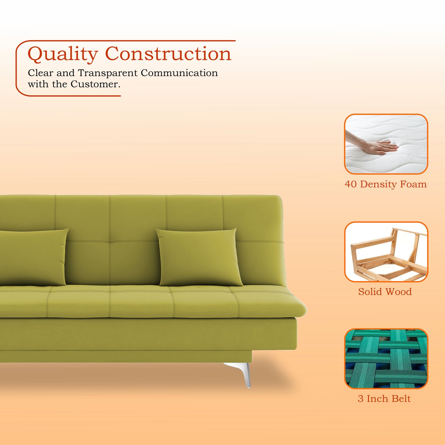 Adorn India Premium New Aspen 3 Seater Sofa Cum Bed 4X6 Velvet Suede with 2 Cushions (Color Light Green) and Suitable for All Indoor, with 3 Years Warranty
