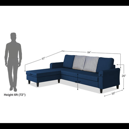 Adorn India Maddox Stripes L Shape 5 Seater Sofa Set LHS (Blue) (3 Year Warranty)
