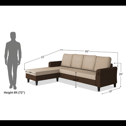 Adorn India Maddox Plain Two Tone L Shape 6 Seater Sofa Set LHS (Brown & Beige) (3 Year Warranty)