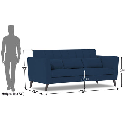 Adorn India Daniel 3 Seater Sofa (Blue) (3 Year Warranty)