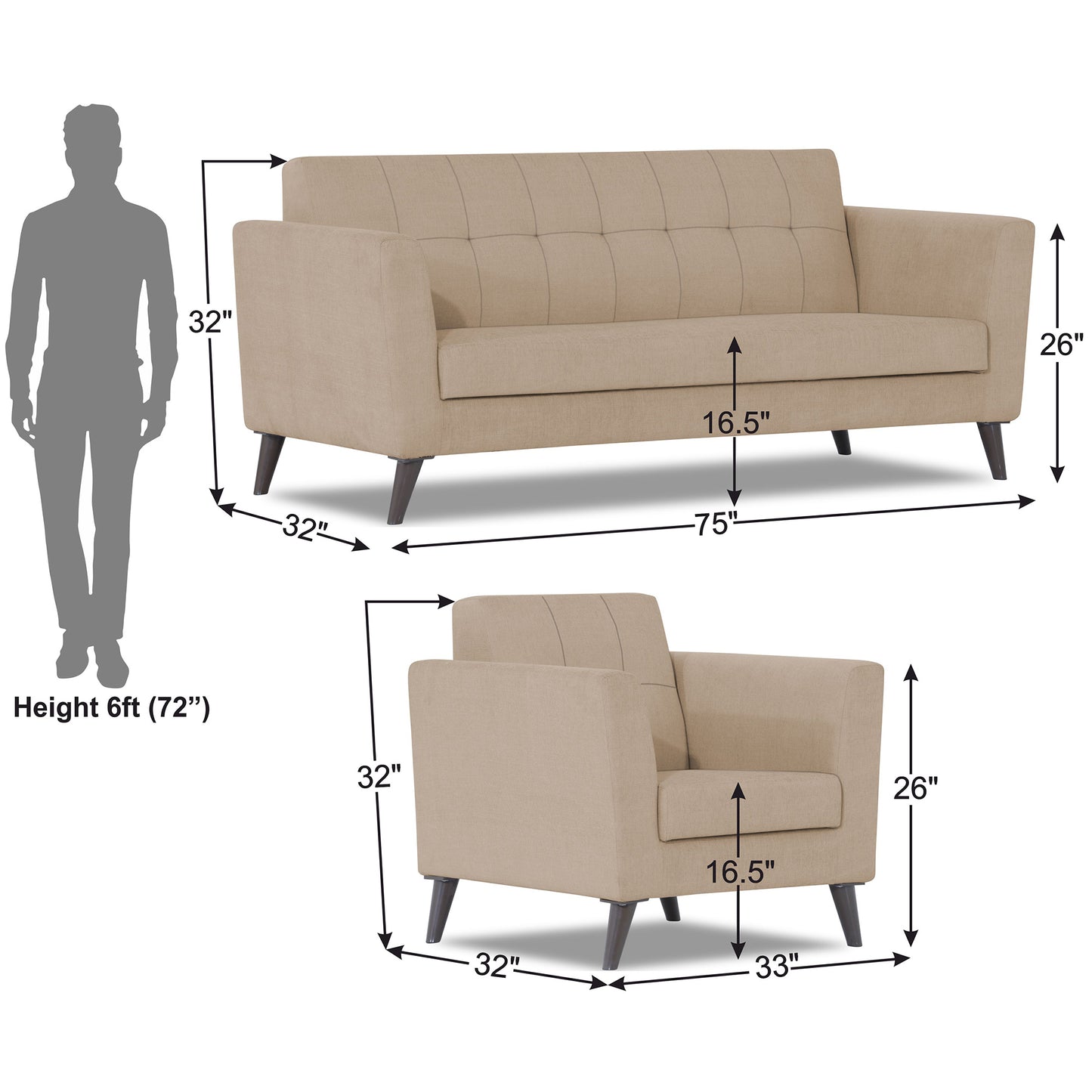 Adorn India Dannis 3+1+1 5 Seater Sofa Set (Beige) (3 Year Warranty)