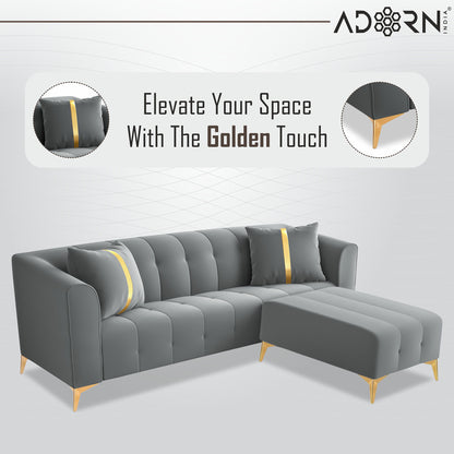 Adorn India Premium Mystic - 3 Years Warranty - L Shape 4 Seater Sofa Set Velvet Suede Fabric - Grey
