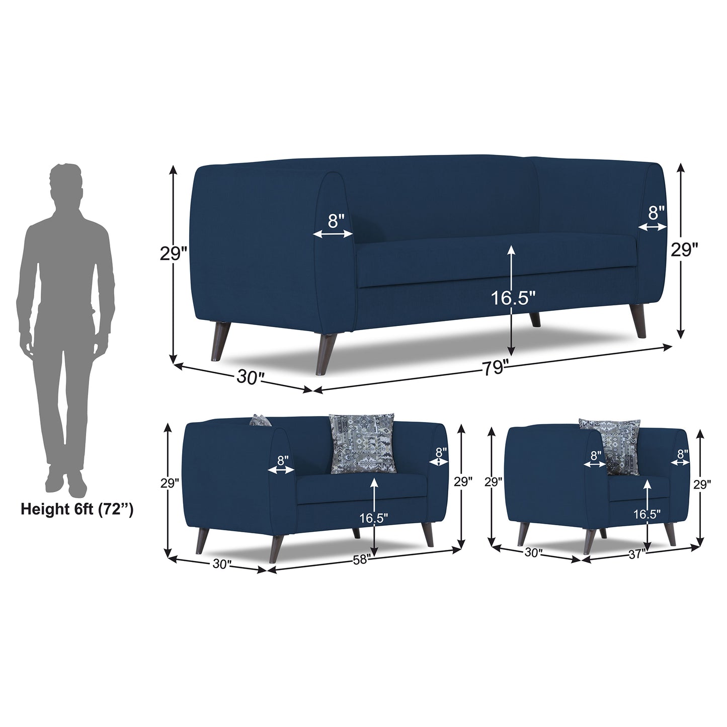 Adorn India Mason 3+2+1 6 Seater Sofa Set (Aqua Blue)