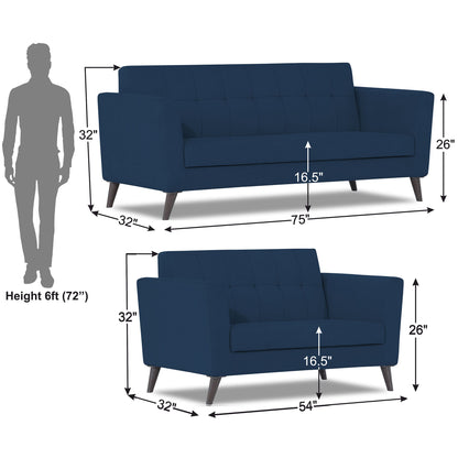 Adorn India Dannis 3+2 5 Seater Sofa Set (Blue) (3 Year Warranty)