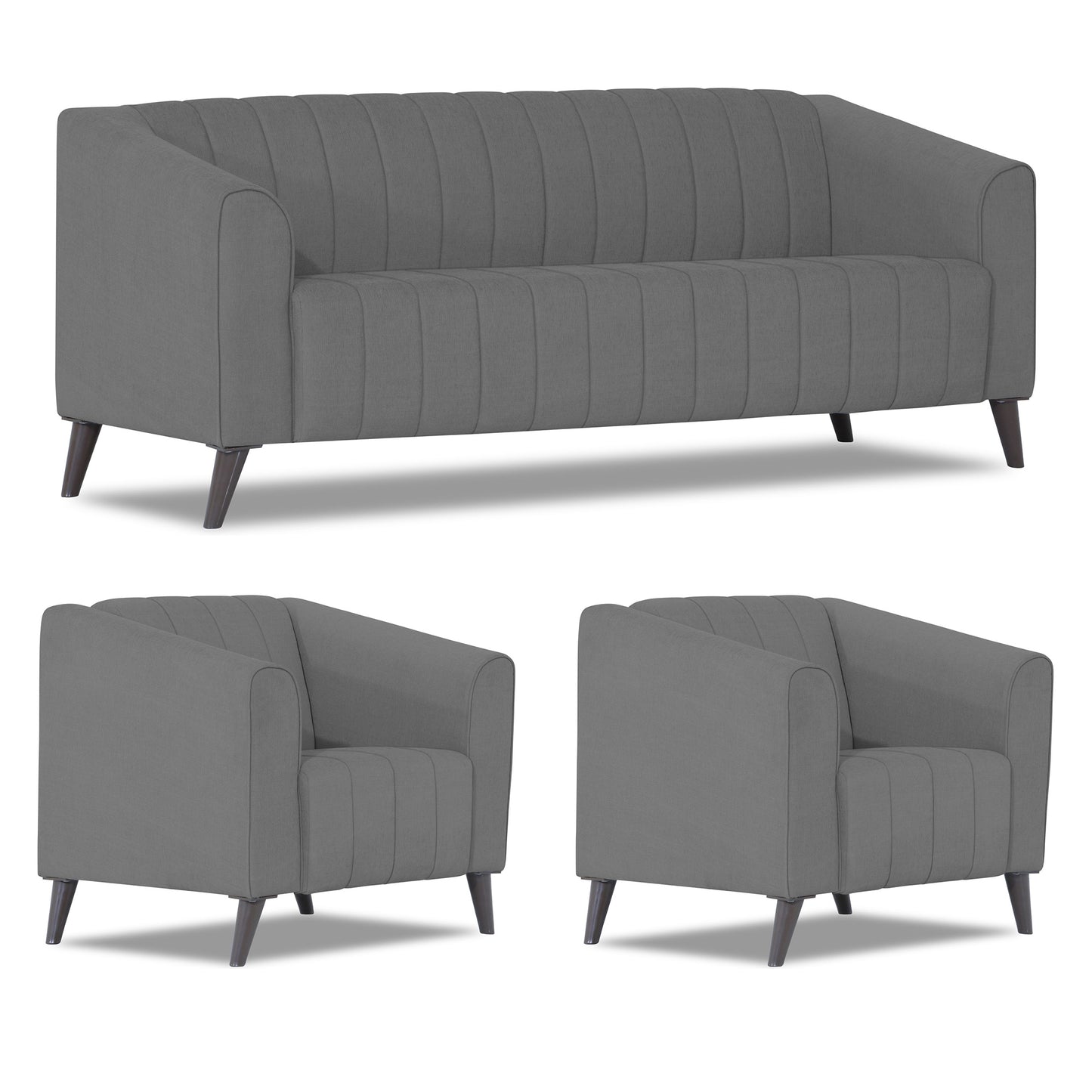 Adorn India Premium Laurel 3+1+1 5 Seater Sofa Set (Grey) (3 Year Warranty)