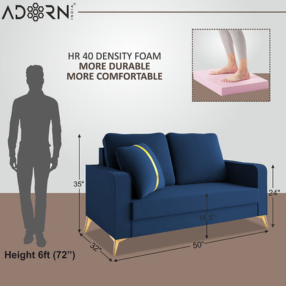 Adorn India Premium Chandler - 3 Years Warranty - 2 Seater Sofa Velvet Suede Fabric - Blue
