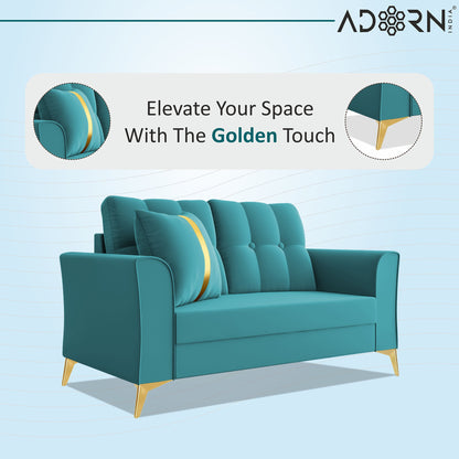 Adorn India Premium Mystic - 3 Years Warranty - 2 Seater Sofa Velvet Suede Fabric - Aqua Blue