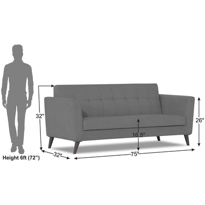 Adorn India Dannis 3 Seater Sofa (Grey) (3 Year Warranty)