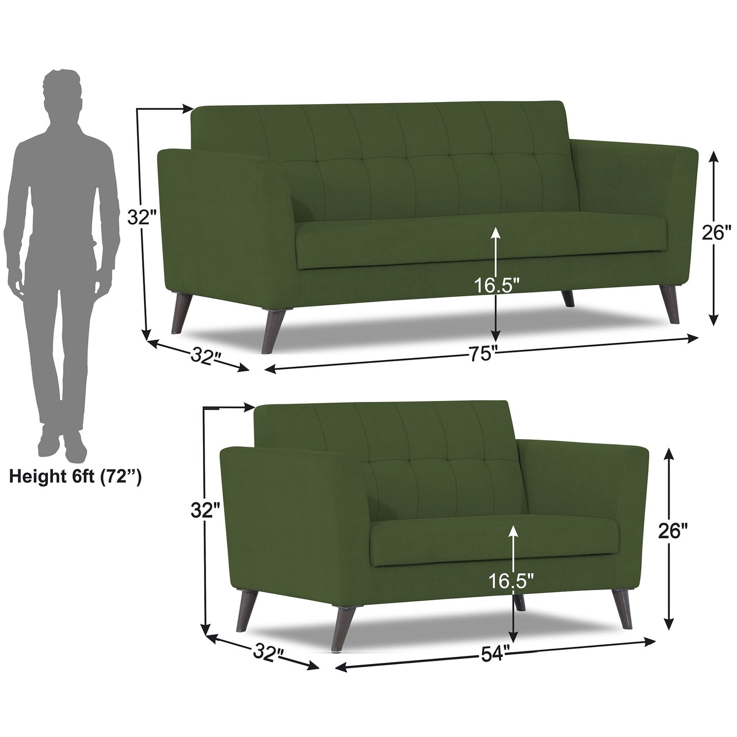 Adorn India Dannis 3+2 5 Seater Sofa Set (Green) (3 Year Warranty)