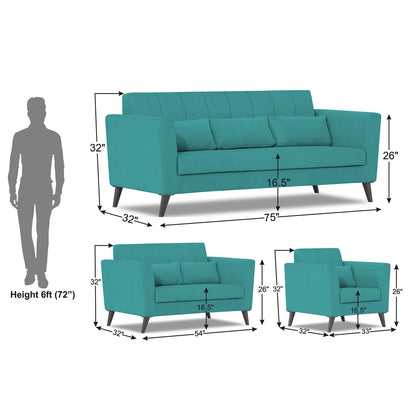 Adorn India Daniel 3+2+1 6 Seater Sofa Set (Aqua Blue) (3 Year Warranty)