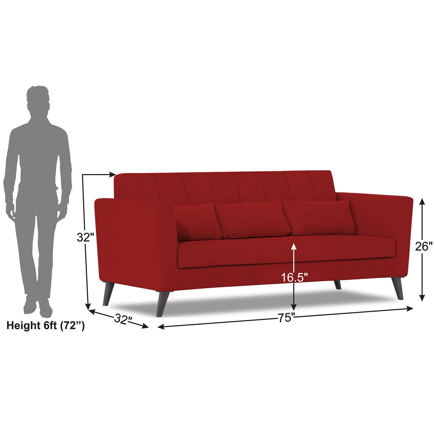 Adorn India Daniel 3 Seater Sofa (Red) (3 Year Warranty)