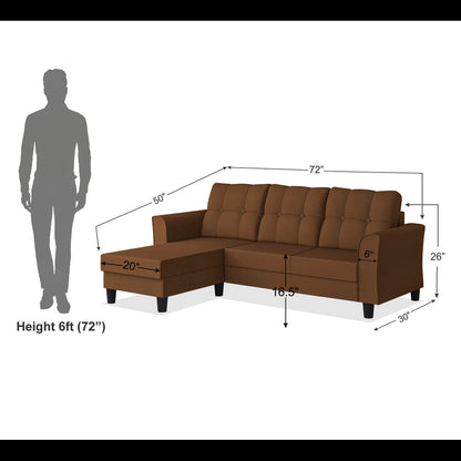 Adorn India Maddox Tufted L Shape 4 Seater Sofa Set (Brown) (3 Year Warranty)