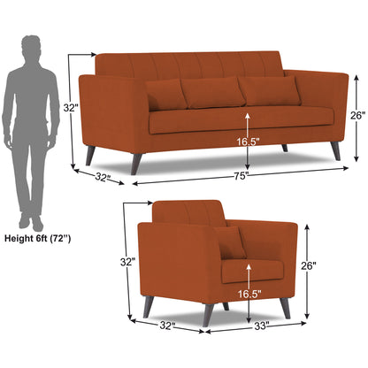 Adorn India Daniel 3+1+1 5 Seater Sofa Set (Rust) (3 Year Warranty)