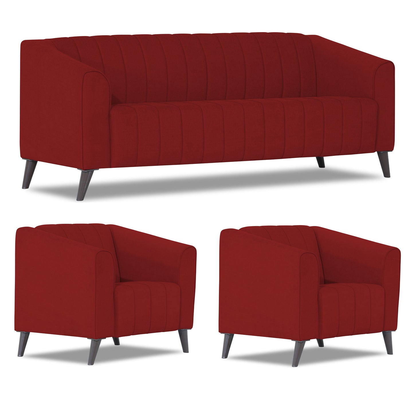 Adorn India Premium Laurel 3+1+1 5 Seater Sofa Set (Red) (3 Year Warranty)