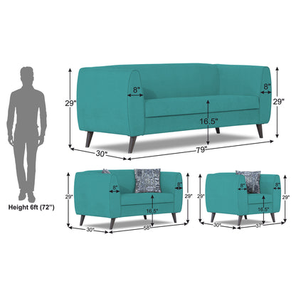 Adorn India Mason 3+2+1 6 Seater Sofa Set (Aqua Blue)