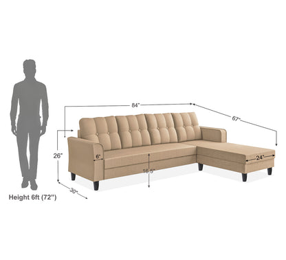 Adorn India Maddox Tufted L Shape 5 Seater Sofa Chenille Sofa Set RHS (Beige) (3 Year Warranty)