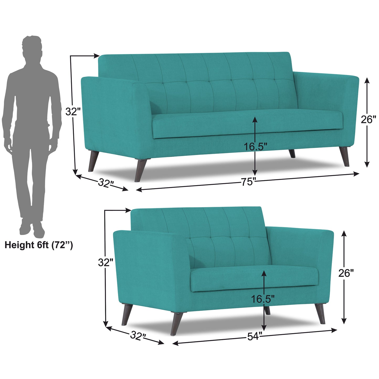 Adorn India Dannis 3+2 5 Seater Sofa Set (Aqua Blue) (3 Year Warranty)