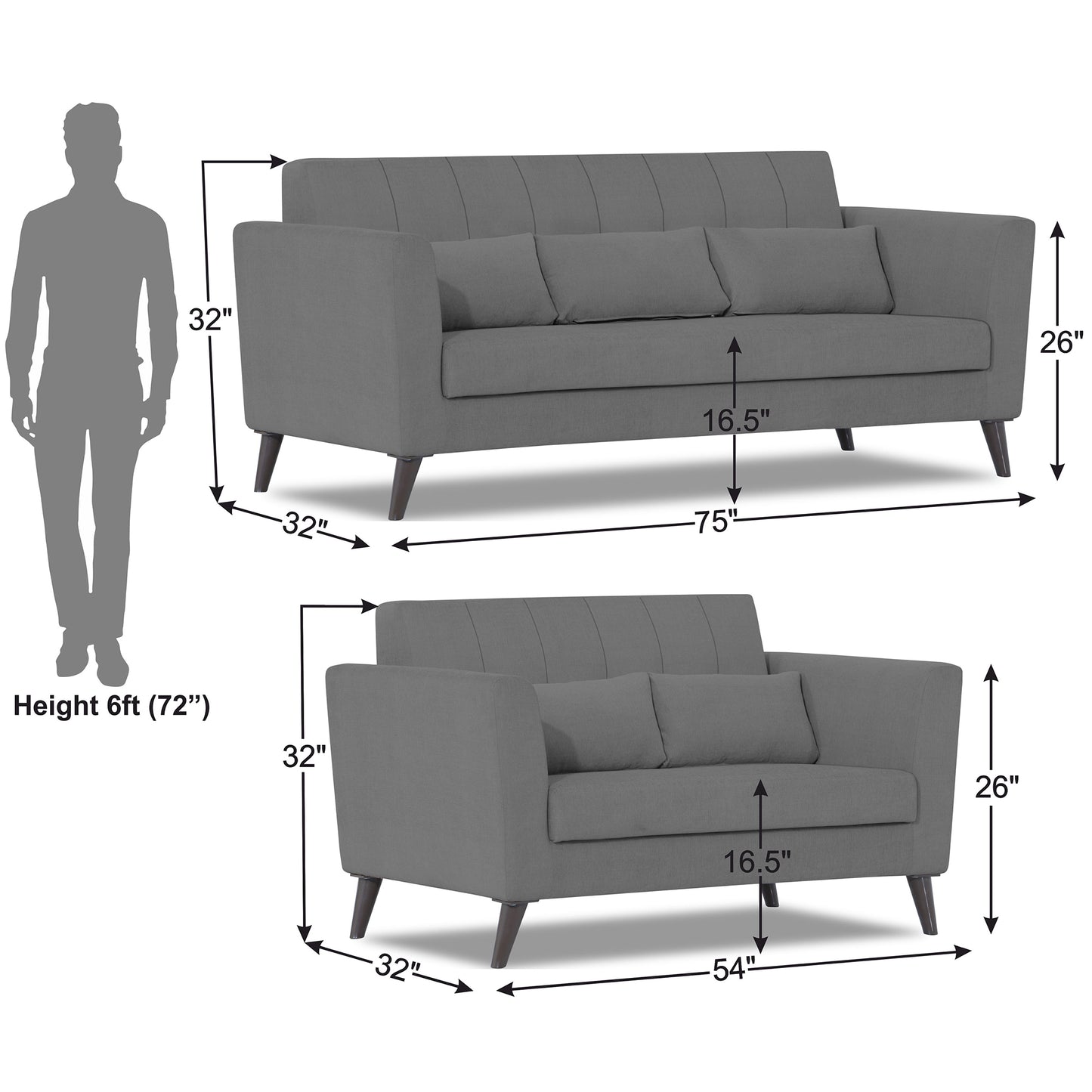 Adorn India Daniel 3+2 5 Seater Sofa Set (Grey) (3 Year Warranty)