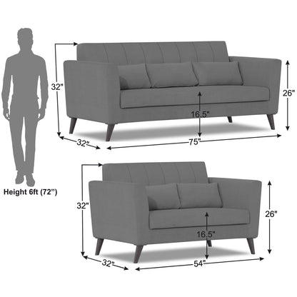 Adorn India Daniel 3+2 5 Seater Sofa Set (Grey) (3 Year Warranty)