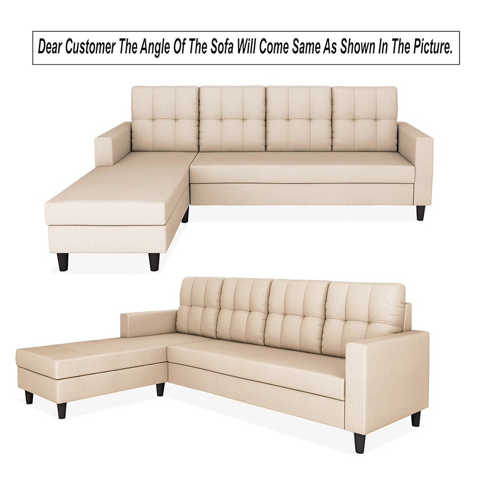 Adorn India Darcy L Shape 8 Seater Sofa Set with Center Table and 2 Ottoman Puffy (LHS) (Beige) (3 Year Warranty)